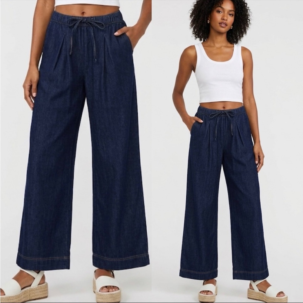 Wide Leg Drawstring Denim Pants